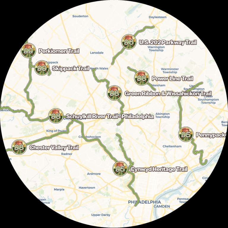 Compare your comfort scores across all rail trails in Pennsylvania